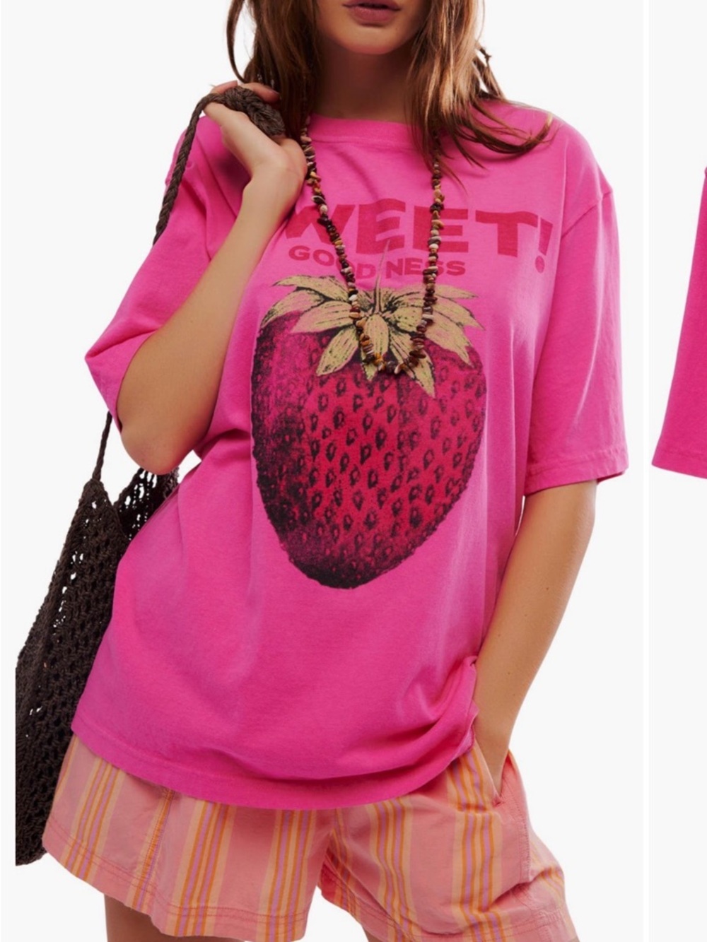 Free People Harvest Oversize Strawberry Graphic Short Sleeve Tee Large